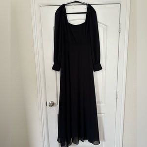Black Square Neck Long Sleeve Maxi Dress